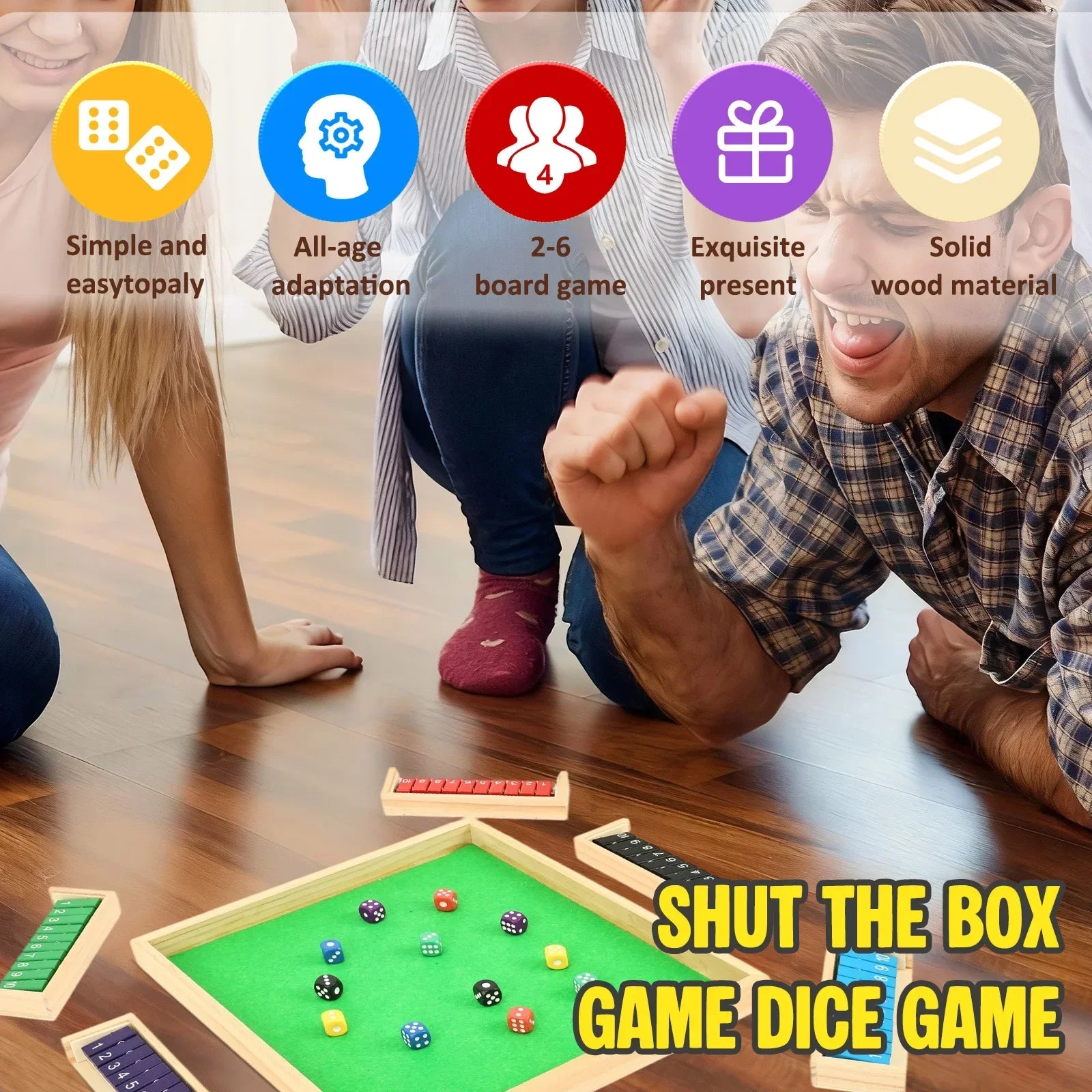 Wooden Dice Game Portable Shut The Box Wooden Board Game Classics Tabletop Gaming Toy for 2-6 Players for Home Party Bar